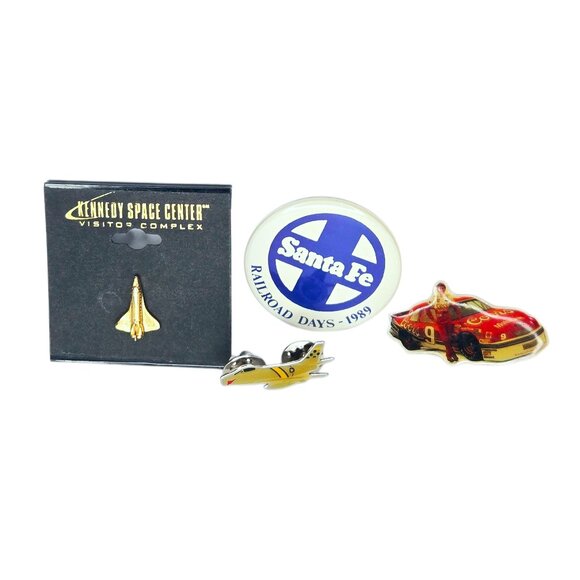 Vintage Transportation Pins Nascar, Space Shuttle, Planes, Trains - Picture 1 of 1